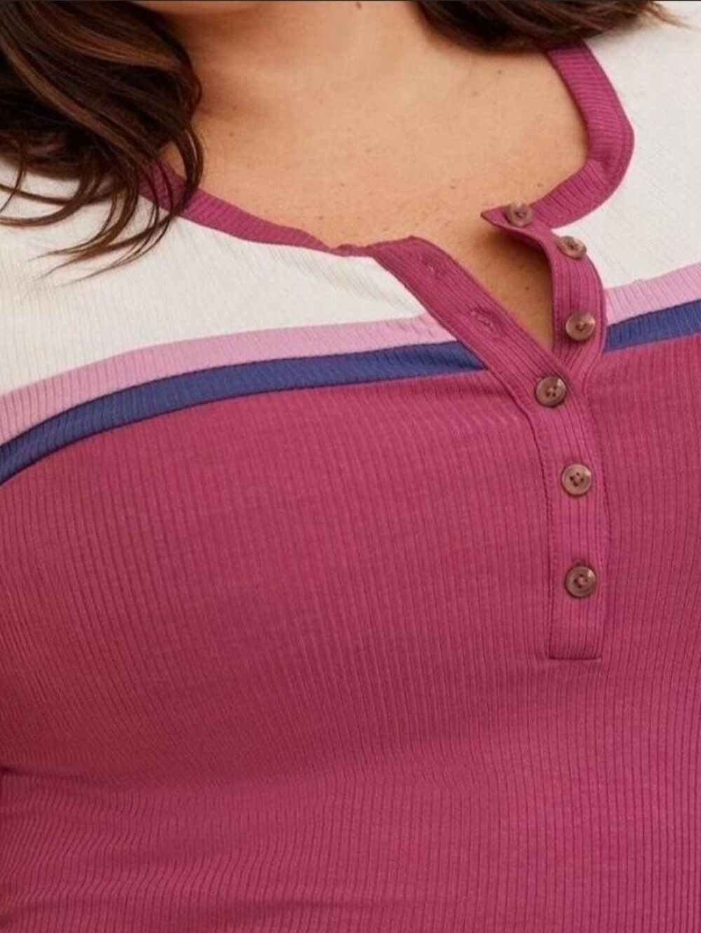 Torrid Ribbed Button Henley Top in Raspberry Pink - Picture 5 of 6